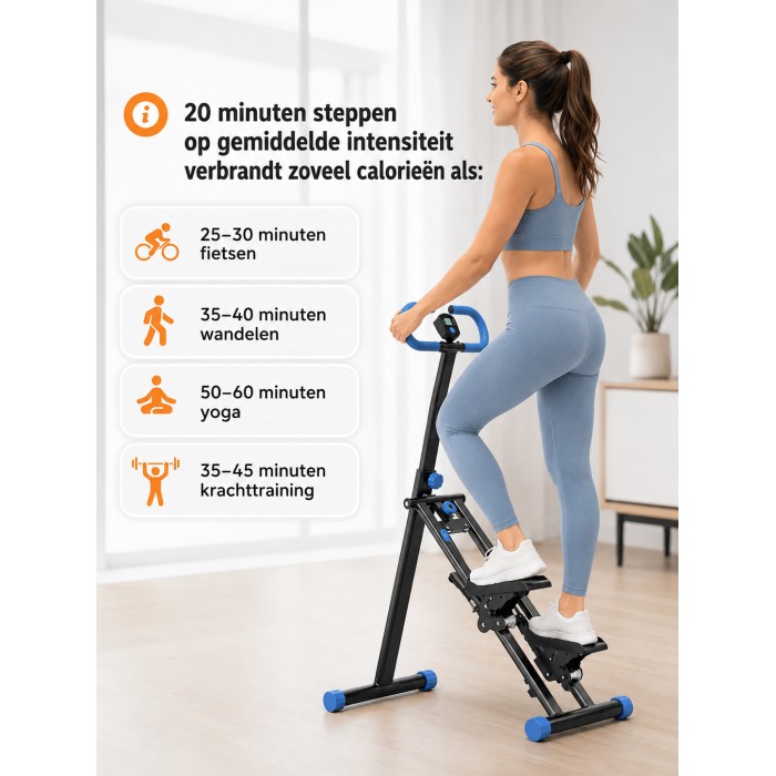 BlockFit® Stair Stepper - Sport apparatuur voor thuis - Fitness stepapparaat - Stairclimber - Stepapparaat - Home gym - Inklapbaar - LCD display - Stairmaster - Hoogte verstelbaar - Antislip - Grijs