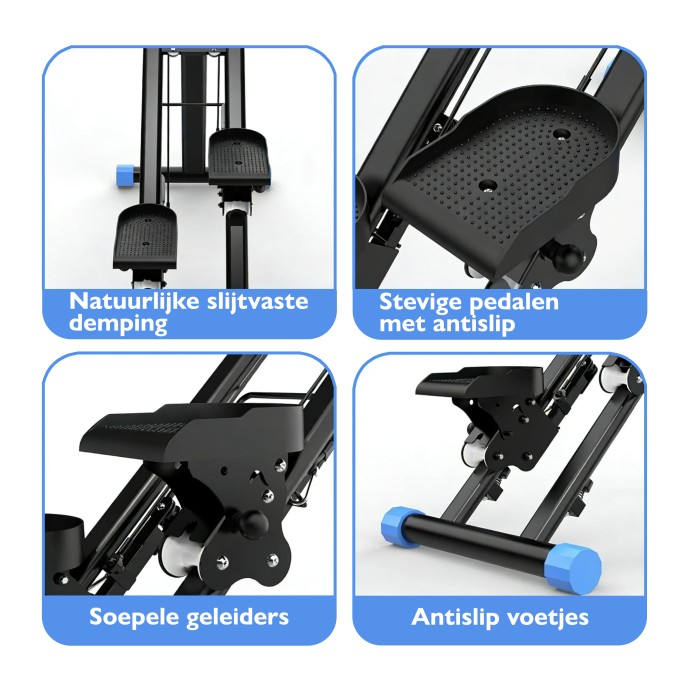BlockFit® Stair Stepper - Sport apparatuur voor thuis - Fitness stepapparaat - Stairclimber - Stepapparaat - Home gym - Inklapbaar - LCD display - Stairmaster - Hoogte verstelbaar - Antislip - Blauw