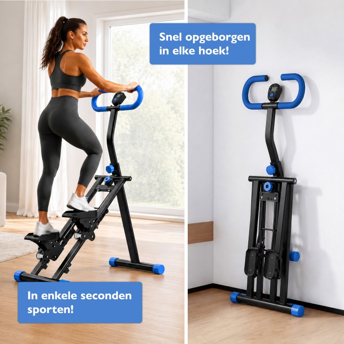 BlockFit® Stair Stepper - Sport apparatuur voor thuis - Fitness stepapparaat - Stairclimber - Stepapparaat - Home gym - Inklapbaar - LCD display - Stairmaster - Hoogte verstelbaar - Antislip - Blauw