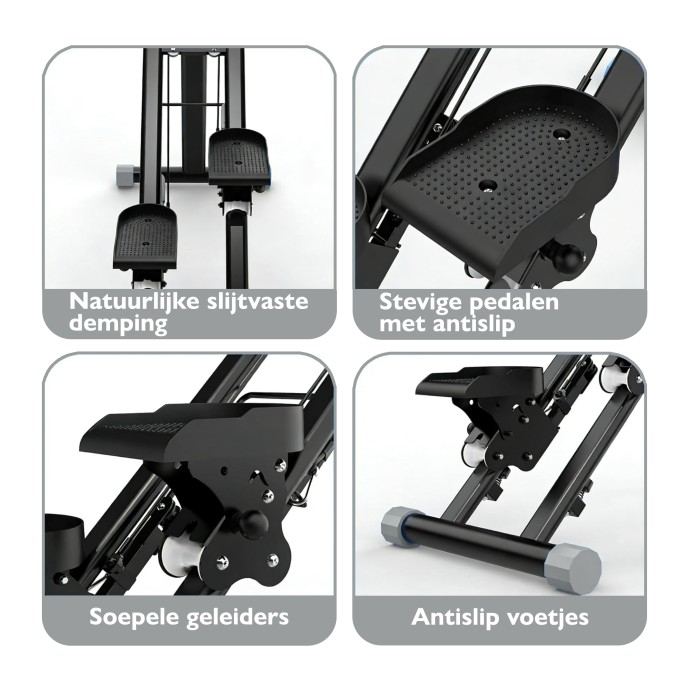 BlockFit® Stair Stepper - Sport apparatuur voor thuis - Fitness stepapparaat - Stairclimber - Stepapparaat - Home gym - Inklapbaar - LCD display - Stairmaster - Hoogte verstelbaar - Antislip - Grijs
