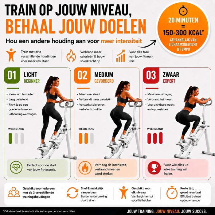 BlockFit® Stair Stepper - Sport apparatuur voor thuis - Fitness stepapparaat - Stairclimber - Stepapparaat - Home gym - Inklapbaar - LCD display - Stairmaster - Hoogte verstelbaar - Antislip - Grijs