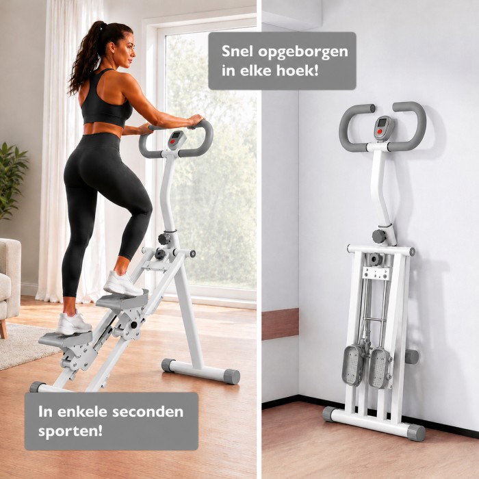 BlockFit® Stair Stepper - Sport apparatuur voor thuis - Fitness stepapparaat - Stairclimber - Stepapparaat - Home gym - Inklapbaar - LCD display - Stairmaster - Hoogte verstelbaar - Antislip - Grijs