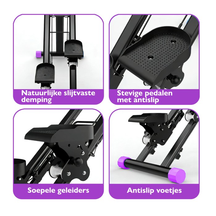 BlockFit® Stair Stepper - Sport apparatuur voor thuis - Fitness stepapparaat - Stairclimber - Stepapparaat - Home gym - Inklapbaar - LCD display - Stairmaster - Hoogte verstelbaar - Antislip - Paars