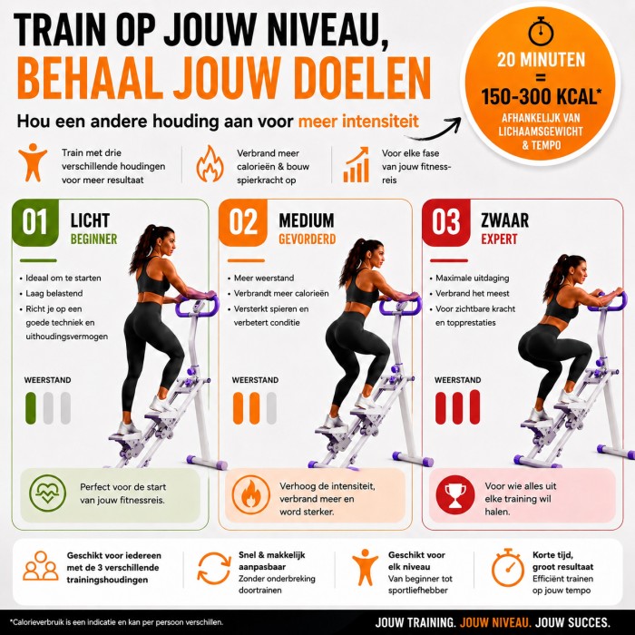 BlockFit® Stair Stepper - Sport apparatuur voor thuis - Fitness stepapparaat - Stairclimber - Stepapparaat - Home gym - Inklapbaar - LCD display - Stairmaster - Hoogte verstelbaar - Antislip - Paars