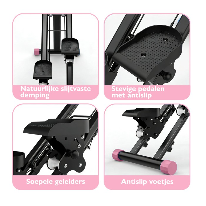 BlockFit® Stair Stepper - Sport apparatuur voor thuis - Fitness stepapparaat - Stairclimber - Stepapparaat - Home gym - Inklapbaar - LCD display - Stairmaster - Hoogte verstelbaar - Antislip - Roze