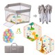 BlockPlay® Grondbox inklapbaar Baby Zeshoek 127x127 cm - Speelbox - Playpen - Kinderbox – Kruipbox – Ballenbak - Inclusief speelmat 50 speelballen draagtas en 2 optrek hendels – Grijs 