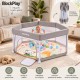 BlockPlay® Grondbox inklapbaar Baby Zeshoek 127x127 cm - Speelbox - Playpen - Kinderbox – Kruipbox – Ballenbak - Inclusief speelmat 50 speelballen draagtas en 2 optrek hendels – Grijs 