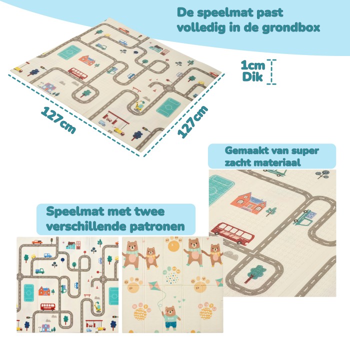 BlockPlay® Grondbox inklapbaar Baby 127x127 cm - Speelbox - Playpen - Kinderbox – Kruipbox – Ballenbak - Inclusief speelmat 50 speelballen draagtas en 2 optrek hendels – Grijs 