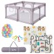 BlockPlay® Grondbox Baby 127x127 cm - Speelbox - Playpen - Baby box - Babypark - Parc bebe - Kinderbox - Kruipbox - Inclusief speelmat 50 speelballen draagtas en 4 optrek hendels - Grijs