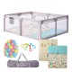 BlockPlay® Grondbox Baby 150x180 cm - Speelbox - Playpen - Baby box - Babypark - Parc bebe - Kinderbox - Kruipbox - Inclusief speelmat 50 speelballen draagtas en 4 optrek hendels - Grijs stad