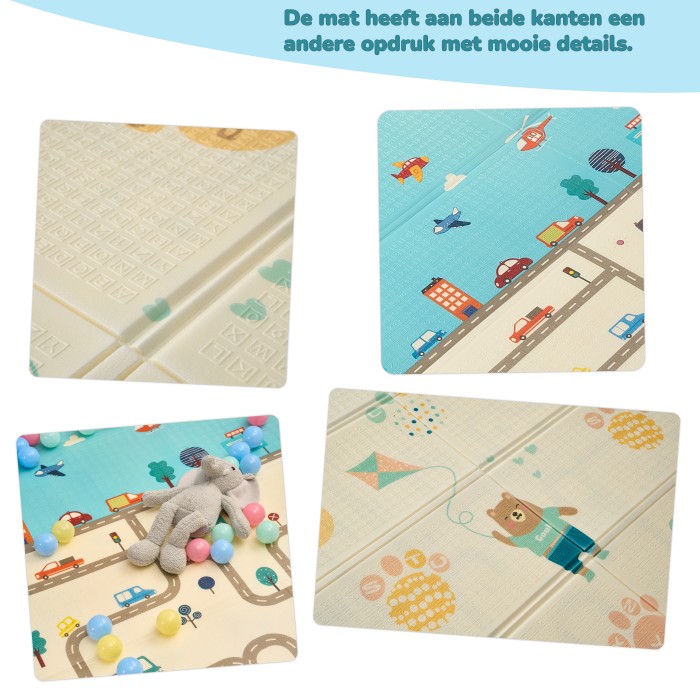 BlockPlay® Grondbox Baby 150x180 cm - Speelbox - Playpen - Baby box - Babypark - Parc bebe - Kinderbox - Kruipbox - Inclusief speelmat 50 speelballen draagtas en 4 optrek hendels - Grijs stad