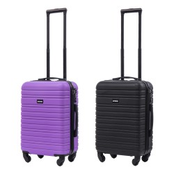 BlockTravel kofferset 2 delig ABS handbagage met wielen afneembaar 39 liter - inbouw TSA slot - zwart - paars