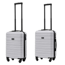 BlockTravel kofferset 2 delig ABS handbagage met wielen afneembaar 29 en 39 liter - inbouw TSA slot - zilver