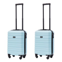 BlockTravel kofferset 2 delig ABS handbagage met wielen afneembaar 29 liter - inbouw TSA slot - lichtgewicht - licht blauw