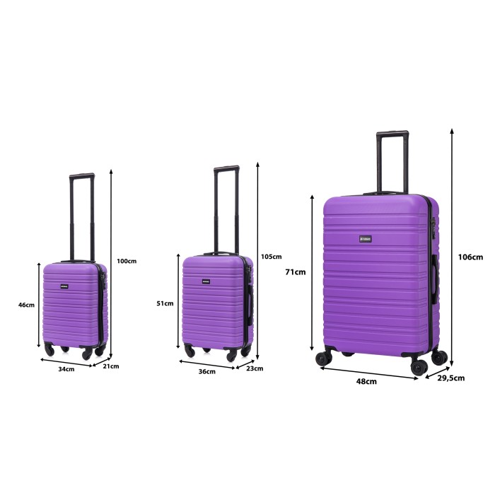 BlockTravel kofferset 3 delig ABS ruimbagage en handbagage 29 39 en 95 liter - inbouw TSA slot - paars