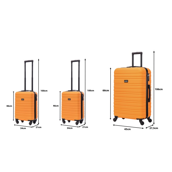 BlockTravel kofferset 3 delig ABS ruimbagage en handbagage 29 29 en 74 liter - inbouw TSA slot - oranje
