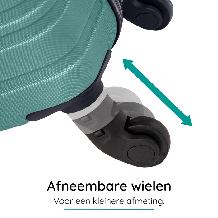 BlockTravel kofferset 2 delig ABS handbagage met wielen afneembaar 29 en 39 liter - inbouw TSA slot - groen