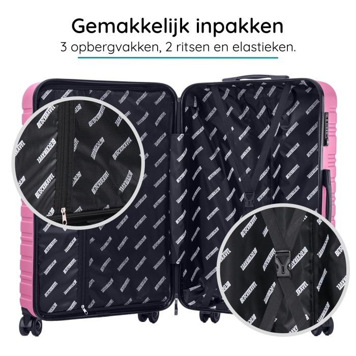 BlockTravel reiskoffer L met dubbele wielen 95 liter - inbouw TSA slot - lichtgewicht - roze