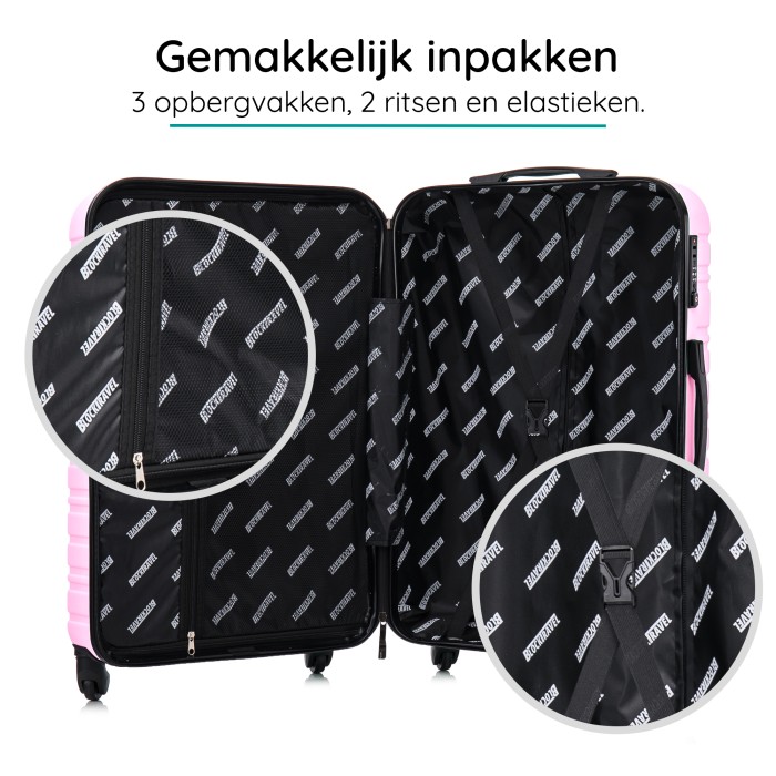 BlockTravel reiskoffer M met wielen afneembaar 74 liter - inbouw TSA slot - lichtgewicht - roze