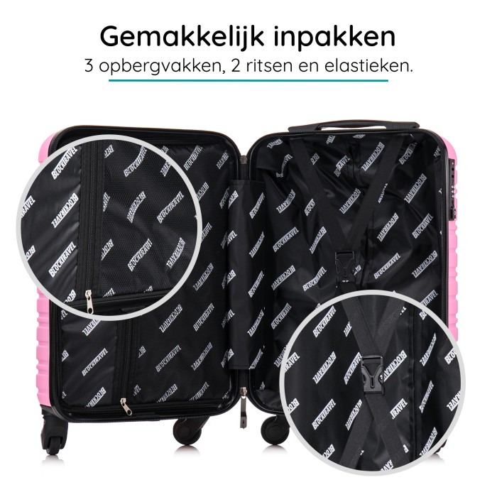 BlockTravel handbagage reiskoffer S met wielen afneembaar 39 liter - inbouw TSA slot - lichtgewicht - roze