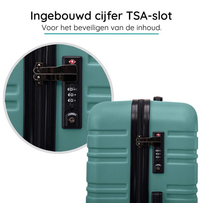 BlockTravel kofferset 2 delig ABS handbagage met wielen afneembaar 29 en 39 liter - inbouw TSA slot - groen