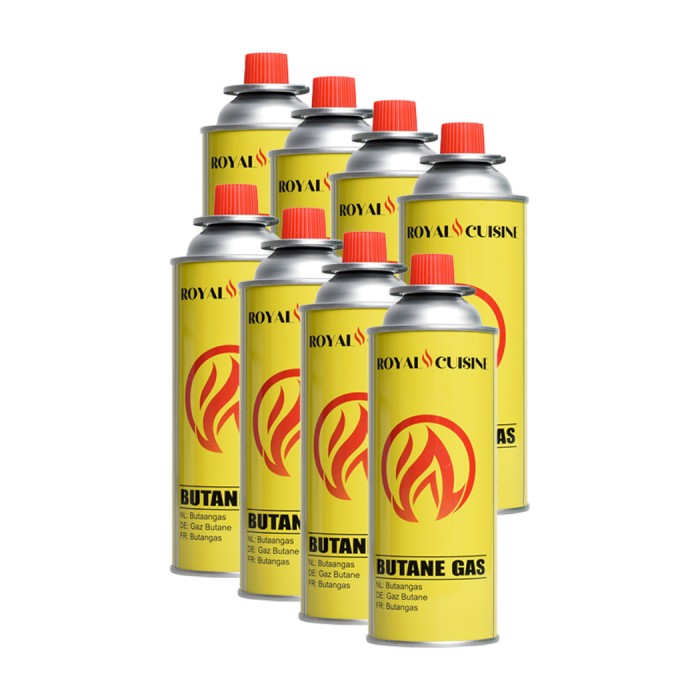 Royal Cuisine - 8x butaan gas - 227 gram - camping gasstel - gasstelletje noodpakket - camping gas - camping kooktoestel - butaan gasbussen