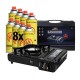 BlockTravel - Gasstelletje noodpakket - Camping gasstel - Gasbrander - Kooktoestel - incl. 8 Butaan Gasbussen - Gas Stove - Draagkoffer