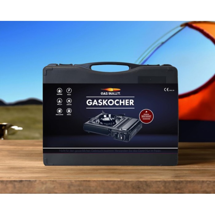 BlockTravel - Gasstelletje noodpakket - Camping gasstel - Gasbrander - kooktoestel - incl. 4 Butaan Gasbussen - Gas Stove - Draagkoffer