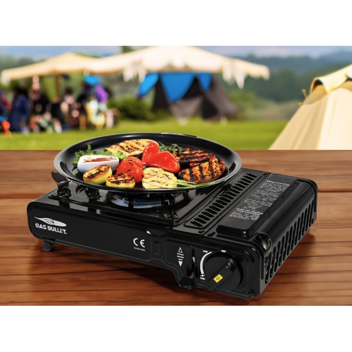 BlockTravel - Gasstelletje noodpakket - Camping gasstel - Gasbrander - kooktoestel - incl. 4 Butaan Gasbussen - Gas Stove - Draagkoffer