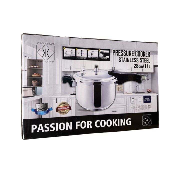 Kookkunst Holland Snelkookpan Inductie 11L – Hogedrukpan / Snelkoker RVS 28 cm – Pressure Cooker met 6 Veiligheden – Geschikt voor Alle Warmtebronnen