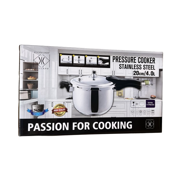 Kookkunst Holland Snelkookpan Inductie 4L – Hogedrukpan / Snelkoker RVS 20 cm – Pressure Cooker met 6 Veiligheden – Geschikt voor Alle Warmtebronnen