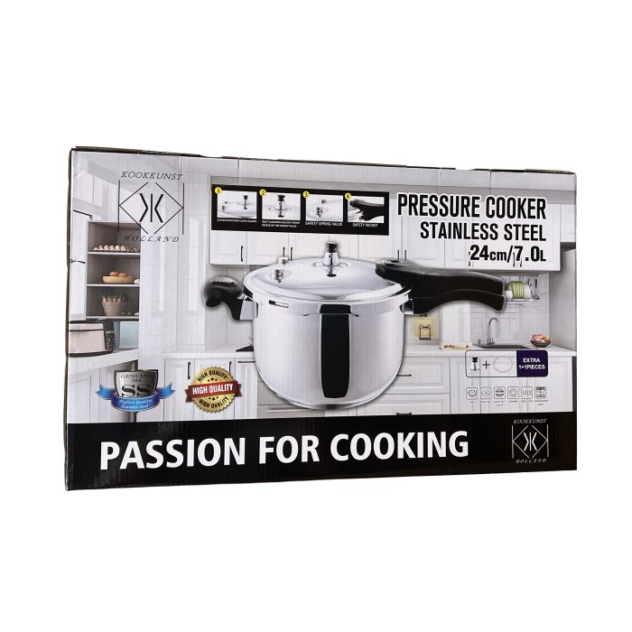 Kookkunst Holland Snelkookpan Inductie 7L – Hogedrukpan / Snelkoker RVS 24 cm – Pressure Cooker met 6 Veiligheden – Geschikt voor Alle Warmtebronnen