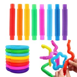 Block Pop Tubes – Set van 8 Sensorische Buizen - Fidget Speelgoed kleurenmix voor Kinderen en Volwassenen – Buigbaar, Kleurrijk,  Stimulerend & Stressverlagend