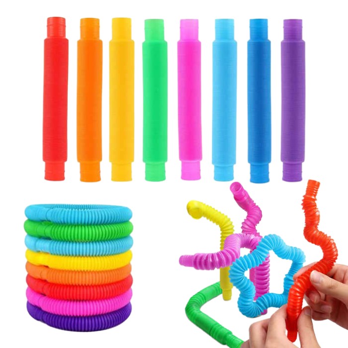 Block Pop Tubes – Set van 8 Sensorische Buizen - Fidget Speelgoed kleurenmix voor Kinderen en Volwassenen – Buigbaar, Kleurrijk,  Stimulerend & Stressverlagend