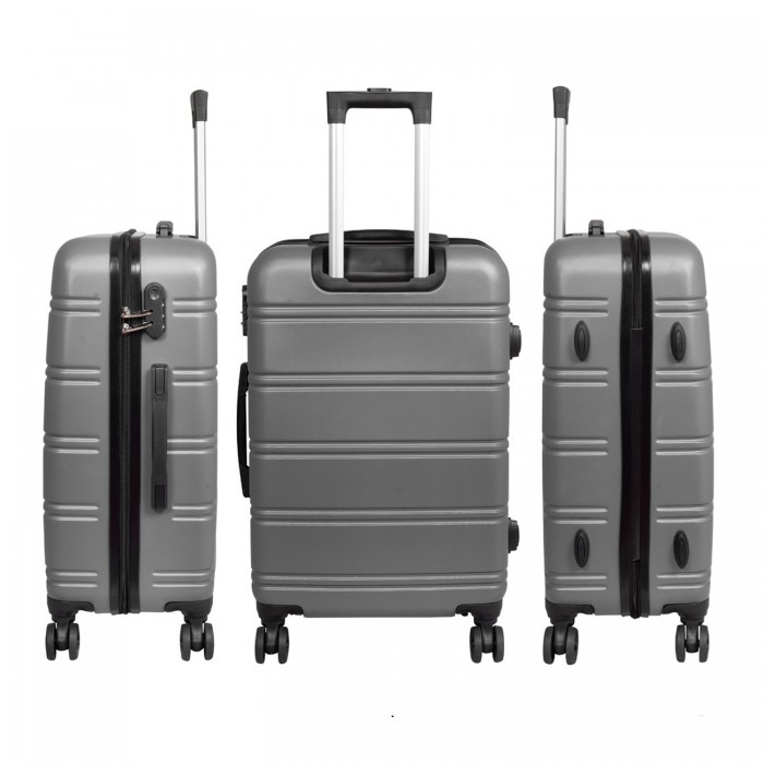 BlockTravel kofferset 3 delig met wielen en cijferslot - ABS - zilver (42016)