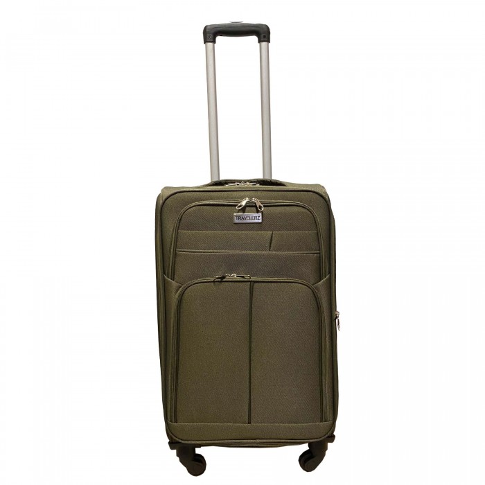 Travelerz reiskoffer met wielen softcase 68 liter - met cijferslot - expender - voorvakken - groen Travelerz reiskoffer met wielen softcase 68 liter - met cijferslot - expender - voorvakken - groen