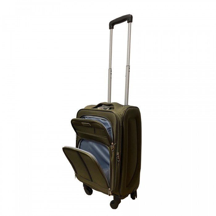 Travelerz handbagage reiskoffer met wielen softcase 42 liter - met cijferslot - expender - voorvakken - groen