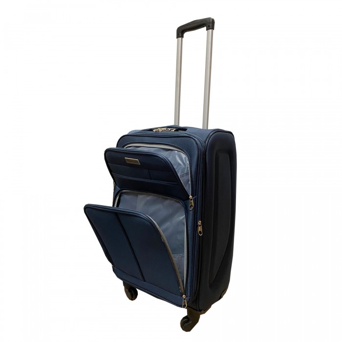 Travelerz reiskoffer met wielen softcase 68 liter - met cijferslot - expender - voorvakken - blauw