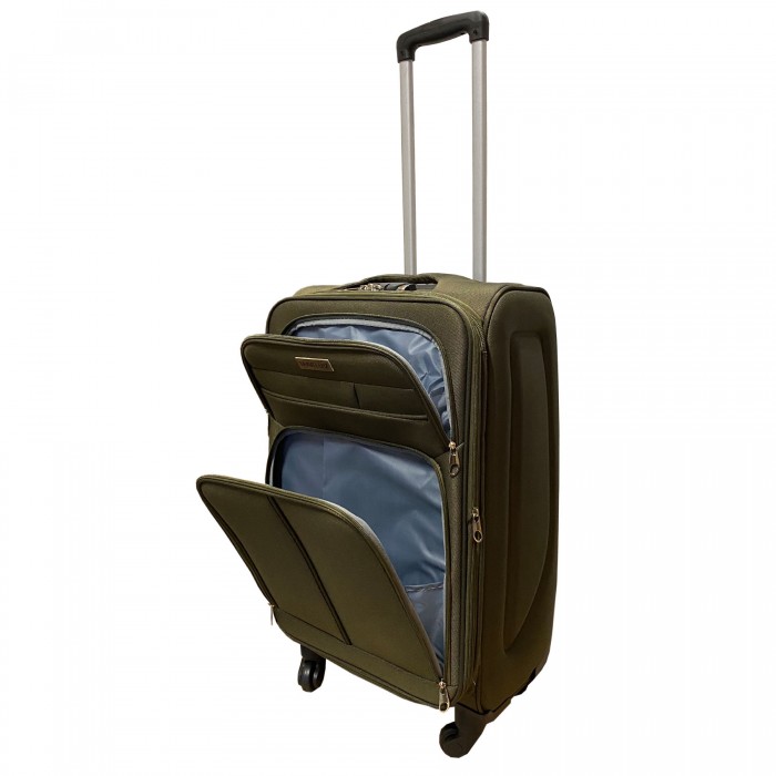 Travelerz reiskoffer met wielen softcase 68 liter - met cijferslot - expender - voorvakken - groen Travelerz reiskoffer met wielen softcase 68 liter - met cijferslot - expender - voorvakken - groen