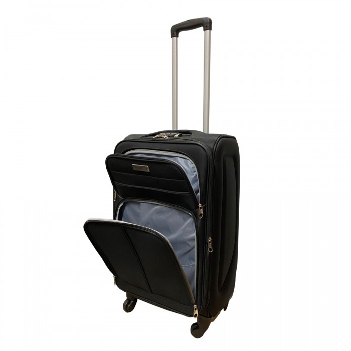 Travelerz reiskoffer met wielen softcase 68 liter - met cijferslot - expender - voorvakken - zwart Travelerz reiskoffer met wielen softcase 68 liter - met cijferslot - expender - voorvakken - zwart