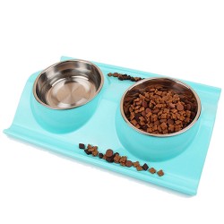 Voer en drinkbak kat-hond blauw