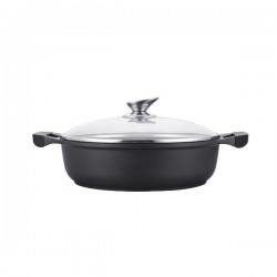 Kookkunst Holland lage braadpan met deksel marmeren coating - inductie - koude handgrepen - Ø 32 cm