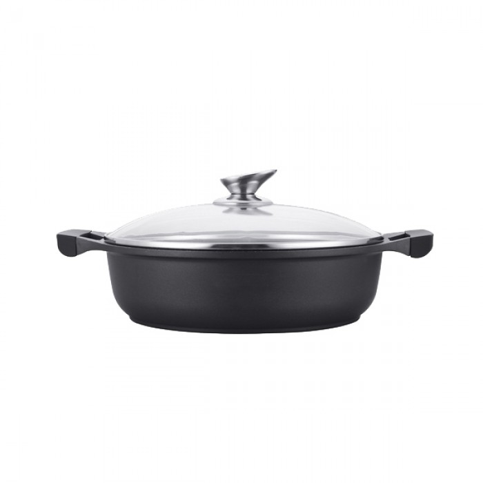 Kookkunst Holland lage braadpan met deksel marmeren coating - inductie - koude handgrepen - Ø 32 cm