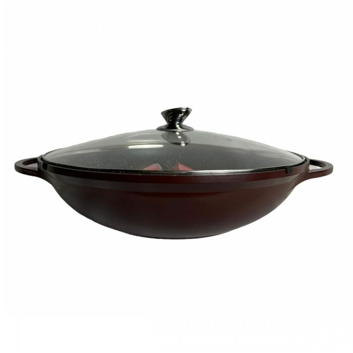 DeBlock Platinum wokpan met glazen deksel Ø 36 cm - geschikt voor inductie - koudgrepen - bordeaux rood DeBlock Platinum wokpan met glazen deksel Ø 36 cm - geschikt voor inductie - koudgrepen - bordeaux rood