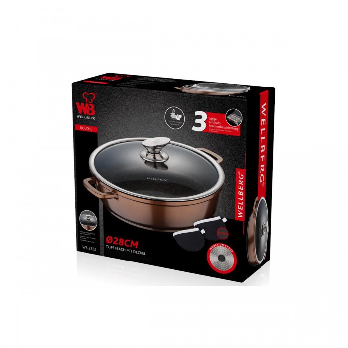 WellBerg braadpan Ø 28 cm met deksel - inductie - koudgrepen - 4L - koper/bruin WellBerg braadpan Ø 28 cm met deksel - inductie - koudgrepen - 4L - koper/bruin