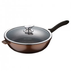 WellBerg hapjespan Ø 28 cm met deksel - braadpan - inductie - koper/bruin