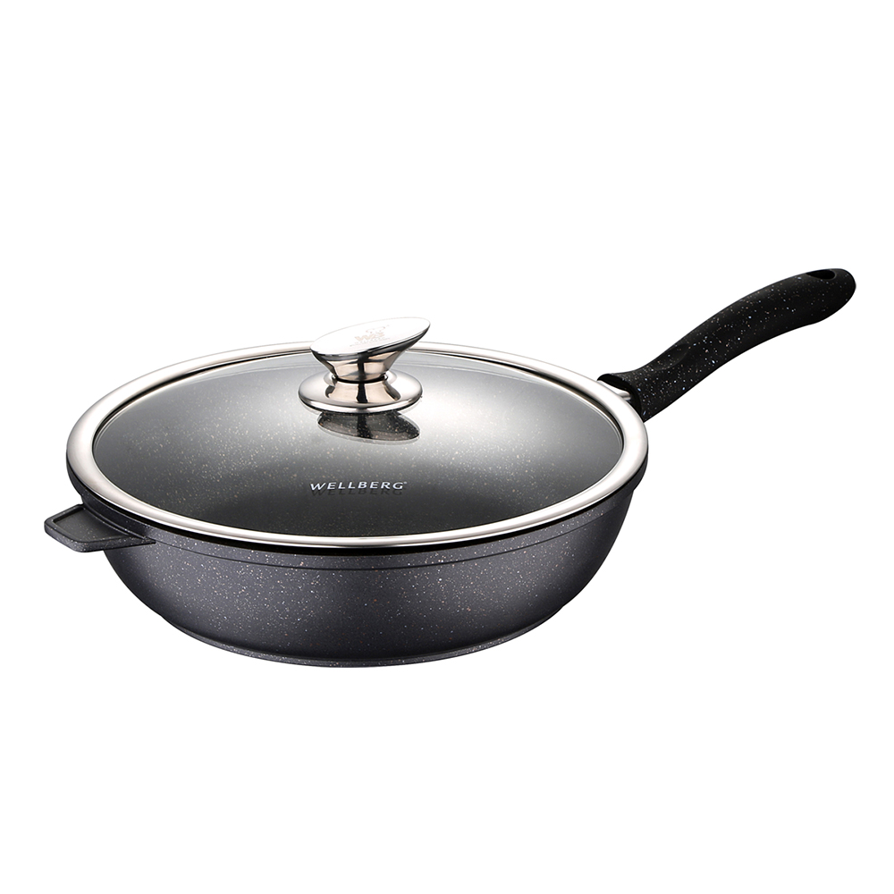 uitrusting bidden aluminium WellBerg hapjespan Ø 28 cm met deksel - braadpan - inductie - zwart- Deze zwarte hapjespan van WellBerg is gemaakt van hoogwaardi uitrusting bidden aluminium WellBerg hapjespan Ø 28 cm met deksel - braadpan - inductie - zwart- Deze zwarte hapjespan van WellBerg is gemaakt van hoogwaardi