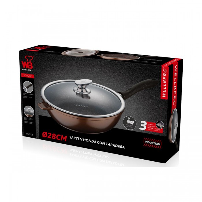 WellBerg hapjespan Ø 28 cm met deksel - braadpan - inductie - koper/bruin WellBerg hapjespan Ø 28 cm met deksel - braadpan - inductie - koper/bruin