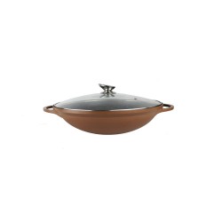 DeBlock Platinum wokpan met glazen deksel Ø 36 cm - geschikt voor inductie - koudgrepen koper / bruin
