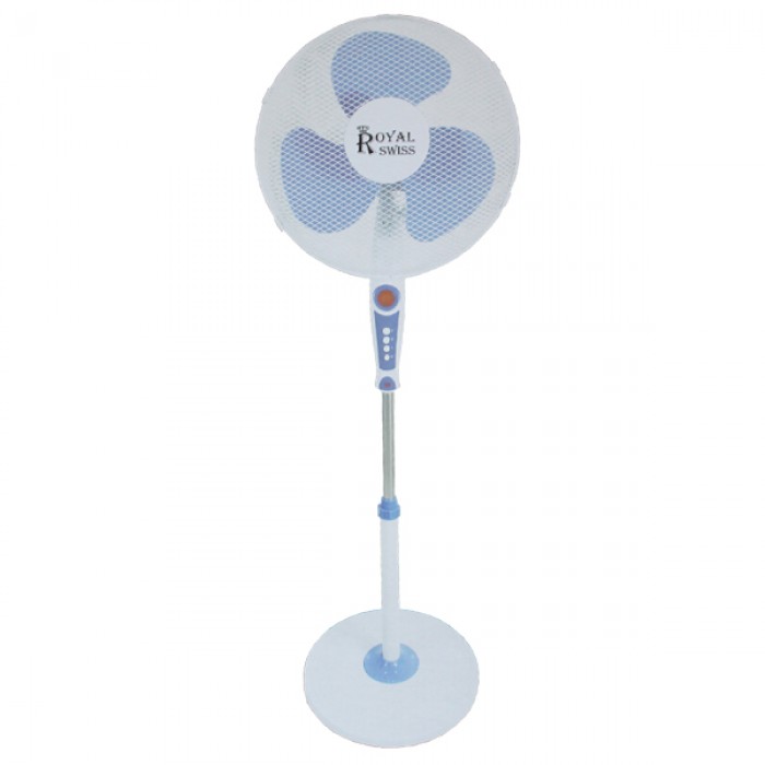 Royal Swiss staande 40 cm statiefventilator met zware voet blauw/wit 40 watt